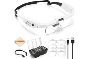 GUOUBUO Magnifying Glass with Light, 1.5X-5.0X Magnifying Glasses, Rechargeable Magnifier Headset with Light, Head Magnifier with 4 Detachable Lenses, Magnify Glasses for Close Work Crafts Jewelry