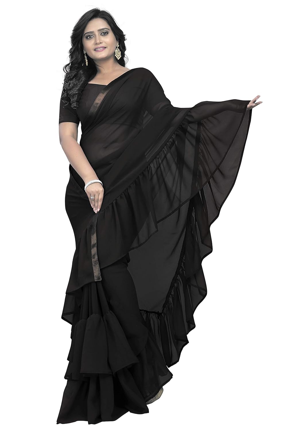 jaanvi fashion women's ruffle georgette saree (frill-saree-ruffle)