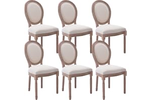 Virabit French Country Dining Chairs Set of 6, Vintage Louis Chairs with Curved Backrest and Beautifully Carved Solid Wood Frame, Farmhouse Dining Chairs for Living Room, Kitchen, Restaurant