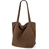 Iioscre Corduroy Tote Bag for Women,Hobo HandBags with Zipper,Large Capacity Casual Shoulder Handbags with Inner Pockets