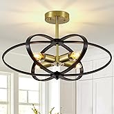 Semi Flush Mount Ceiling Light Chandelier 20'' Black and Gold Modern Light Fixtures Ceiling 4-Light Farmhouse Chandelier Styl