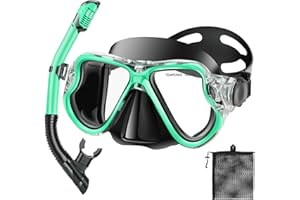 PIYAZI Snorkeling Gear for Adults Kids, Dry Snorkeling Set, Panoramic Anti-Leak and Anti-Fog Tempered Glass Lens, Adjustable Strap Snorkel Set with Mesh Bag Ear Plug for Snorkeling Scuba Diving Travel
