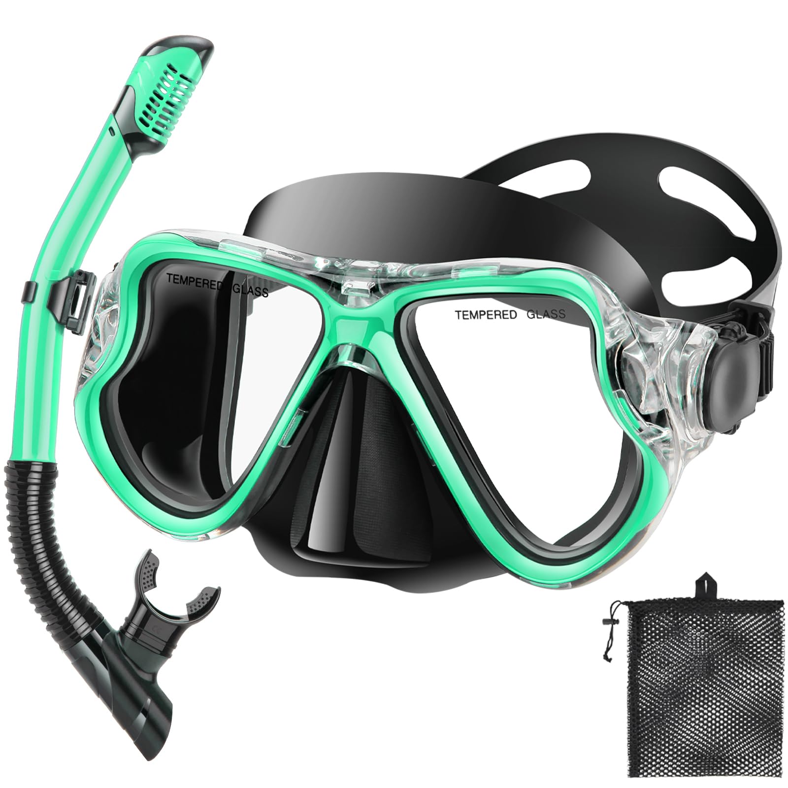 Photo 1 of PIYAZI Snorkeling Gear for Adults Kids, Dry Snorkeling Set, Panoramic Anti-Leak and Anti-Fog Tempered Glass Lens, Adjustable Strap Snorkel Set with Mesh Bag Ear Plug for Snorkeling Scuba Diving Travel