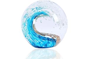 EUSTUMA Hand Blown Glass Figurines Ball Ocean Waves,Office Paperweight Glass for Desk,Home Decor Collectible,Aquarium Decor,Office Decor Ocean Lovers (Waves)