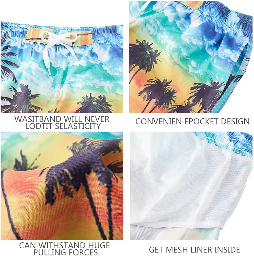 uideazone Boys Teens Swim Trunks Quick Dry Waterproof Surfing Board Shorts Drawstring Elastic Waist with Mesh Lining 5-14T: Clothing