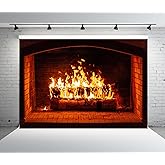 BELECO 5x3ft Fabric Burning Fireplace Backdrop Firewood Logs Blazing Fire Flaming Woods Winter Christmas Fireplace Photography Background Camping Barbeques Party Decor Banner Portrait Photo Props