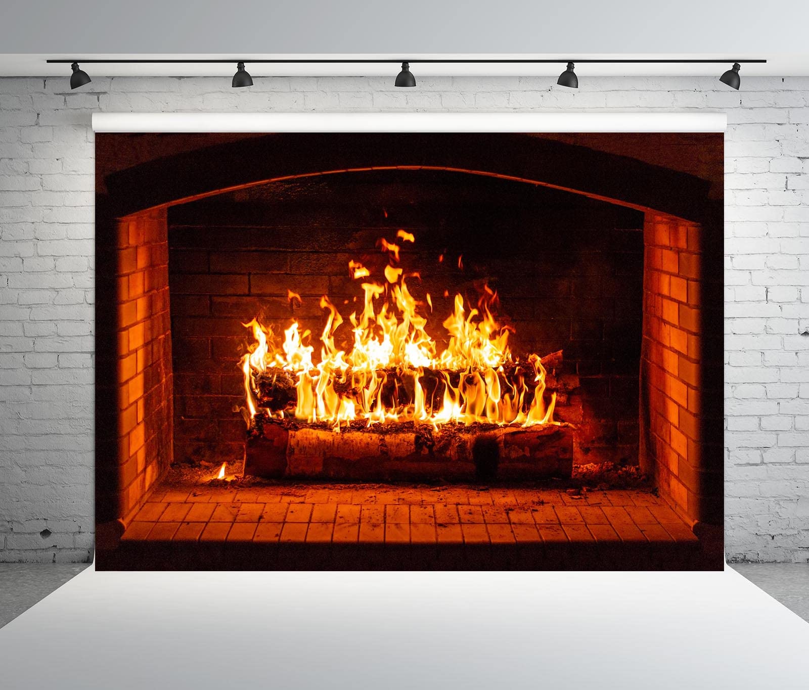 BELECO 2.1x1.5m Fabric Burning Fireplace Backdrop Firewood Logs Blazing Fire Flaming Woods Winter Christmas Fireplace Photography Background Camping Barbeques Party Decor Banner Portrait Photo