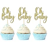 24 Pieces Oh Baby Cupcake Topper Gold Glitter Baby Shower Cake Decorations Boys Girls Birthday Party Supplies