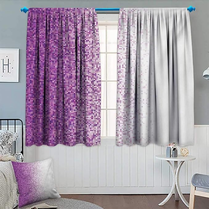 Anhounine Magenta,Blackout Curtain,Computer Art Style Tile Mosaic