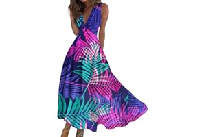 Azeralia Summer Dresses for Women 2024 Deep V Neck Sleeveless Sun Dress for Beach Vacation Midi Dresses for Women Sexy Dress