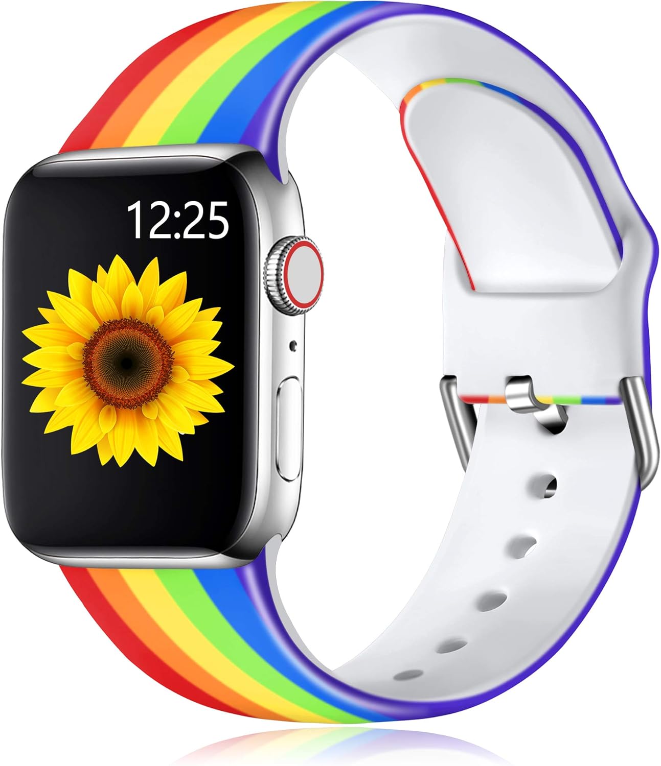 Muranne Compatible with Apple Watch Band SE 44mm 42mm Cute Pattern Fadeless Floral Soft Silicone Replacement Wristband Strap for iWatch Series 6 5 4 3 2 1, Rainbow, S/M