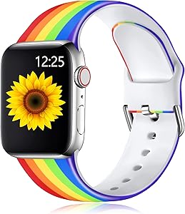 Muranne Compatible with Apple Watch Band SE 44mm 42mm Cute Pattern Fadeless Floral Soft Silicone Replacement Wristband Strap for iWatch Series 6 5 4 3 2 1, Rainbow, S/M