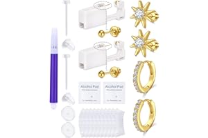 QWALIT Gold Ear Piercing Kit Gold Ear Piercing Gun Kit Silver Disposable Self Piercing Earring Gun with Earring Piercing Kits