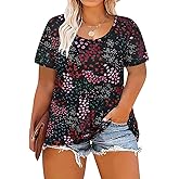 CARCOS Plus Size Tops for Women Short Sleeve Shirt Summer Star/Leopard/Tie Dye/Flower Crewneck Pullover Tunic XL-5XL