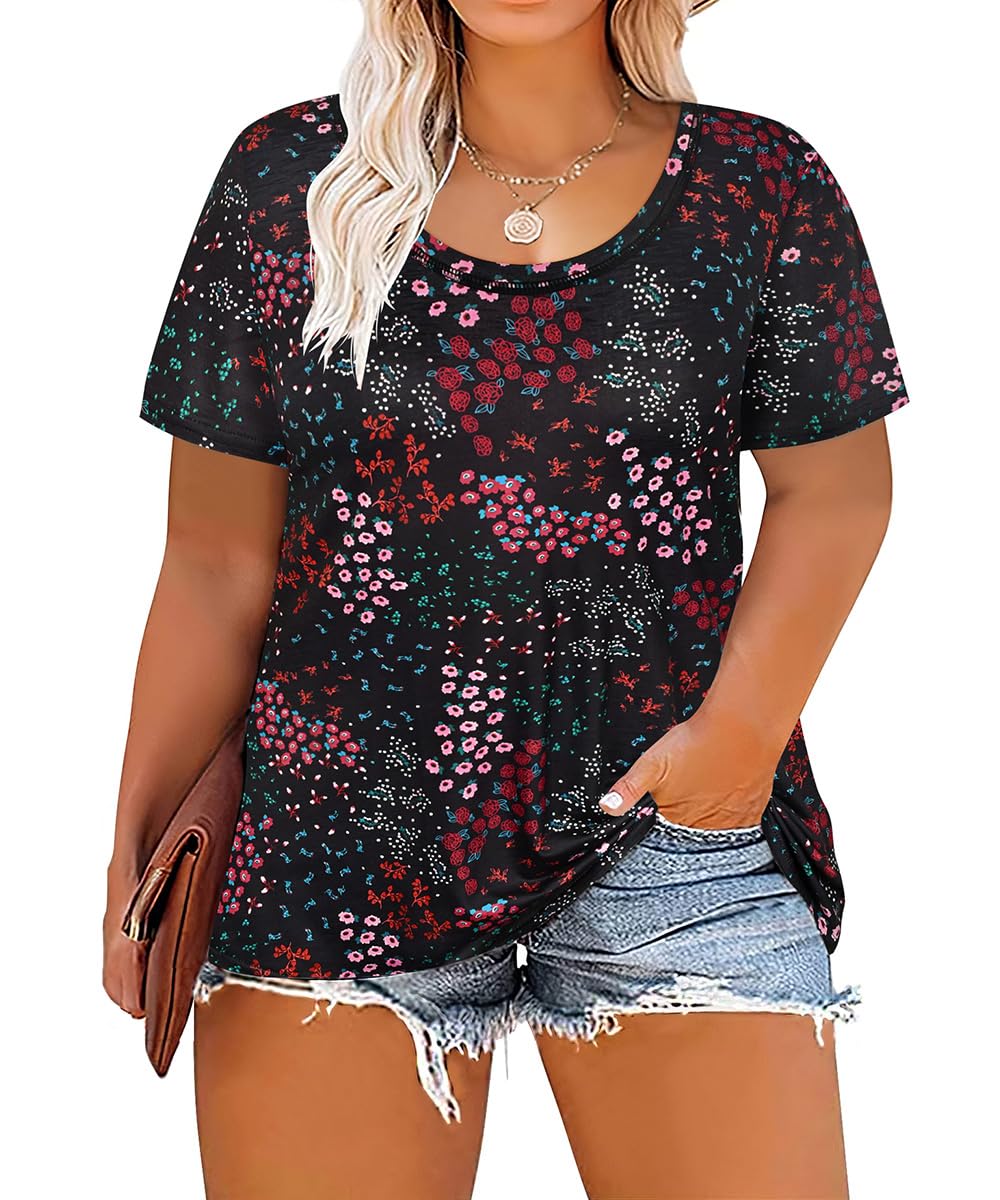 CARCOS Plus Size Tops for Women Summer 2X Short Sleeve Casual Crew Neck ...