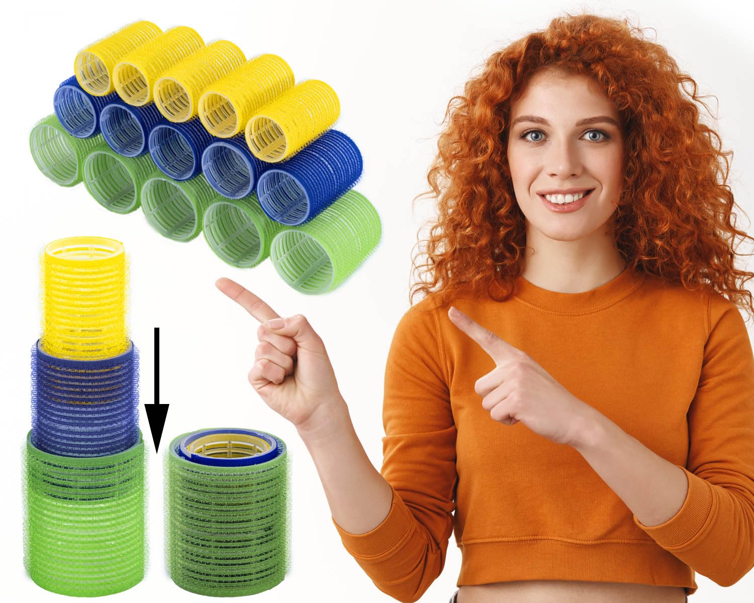 "Stahlia curler set 15 pieces | Ø48mm, Ø40mm, Ø32mm | Curls without heat, curlers overnight, curlers large, curlers small, curl hair, heatless curls, hair curler