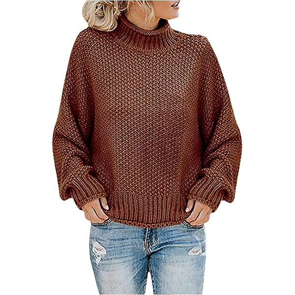 Ashuai Women's Chunky Knit Turtleneck Sweater - Oversized Batwing Sleeve Pullover, Loose Casual Jumper Top - View #2