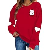 LOTUCY Meowentine Sweatshirt for Women Cute Valentine's Cat Lover Pullover Shirts Love Heart Graphic Casual Tops