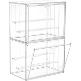 LXLXXL Acrylic Display Case for Collectibles 3 Layer Adjustable Figure Display Cases with Magnetic Door Clear Stackable Display Box for Figures Showcase 2Pack