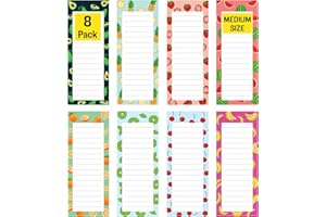 MODERN SHOP 8 Magnetic Notepads – Notepads for Grocery List, Shopping List, To-Do List, Reminders -Strong Magnetic Back- Memo Notepad with Realistic Fruit Designs | 25 Sheets per Pad 7.5 x 3.5 inch (8 Pack)
