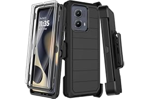 KECAI for Motorola Moto Edge 5G 2024 Case with Belt Clip Holster,2X Screen Protector,Heavy Duty Shockproof Drop Protection Military Grade Full Body Rugged Phone Cover with Kickstand (Black)