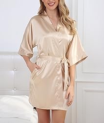 The Bund womens Pure Colour Short Kimono Robes with