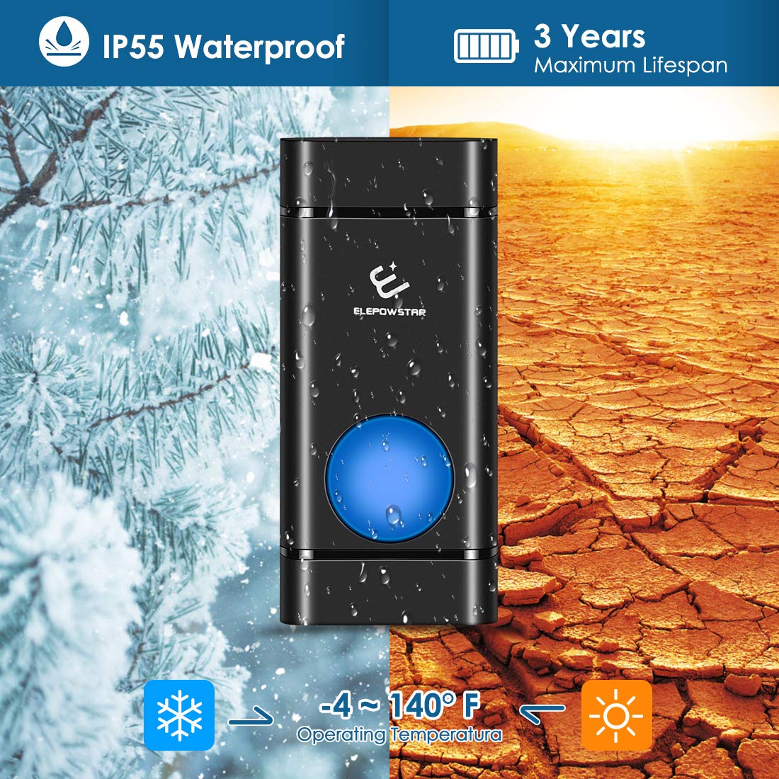 Waterproof Wireless Doorbell kit, ELEPOWSTAR Door Bell Alarm with 1000 feet Operating Range, Door Chime Alarm with 4 Volume Levels, 52 Melodies Chimes, Black (2 Buttons + 3 Plugin Receivers)