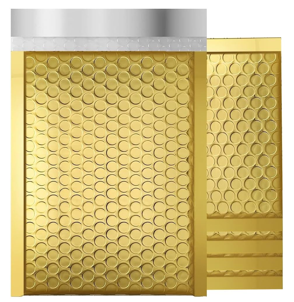 NaXew Padded Envelopes A6, with Easy Peel & Seal Poly Bubble Mailer Bags Postal Wrap Envelope Cushioned Protective Packaging 100 x 165 (Gold A6, 10pcs)