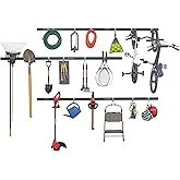 Rubbermaid 24-Piece FastTrack Garage Wall-Mounted Storage Kit, 6 Rails and 18 Hooks, Black, for Home/House/Tool/Sports/Equipment/Utility Purposes