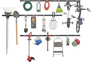 Rubbermaid 24-Piece FastTrack Garage Wall-Mounted Storage Kit, 6 Rails and 18 Hooks, Black, for Home/House/Tool/Sports/Equipment/Utility Purposes