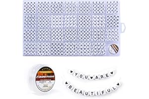 Eppingwin 1400 pcs Letter Beads, 4x7 mm Acrylic Beads, Beads for Jewelry Making, Beads for Bracelet Making, Alphabet Beads, in 28 Grid Box (White and Black)