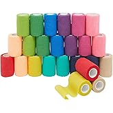Juvale Cohesive Self-Adherent Bandage Wrap - Elastic Support for Sprains & Sports Tape - Vet Wrap for Horses & Dogs - Hand-Tearable Design & Grip Tape - 24 Rolls, 3 in x 5 yd, Multicolor