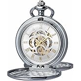 Kchss Mechanical Pocket Watch with Chain - Retro Smooth Classic Handwind - Roman Numerals for Men & Women