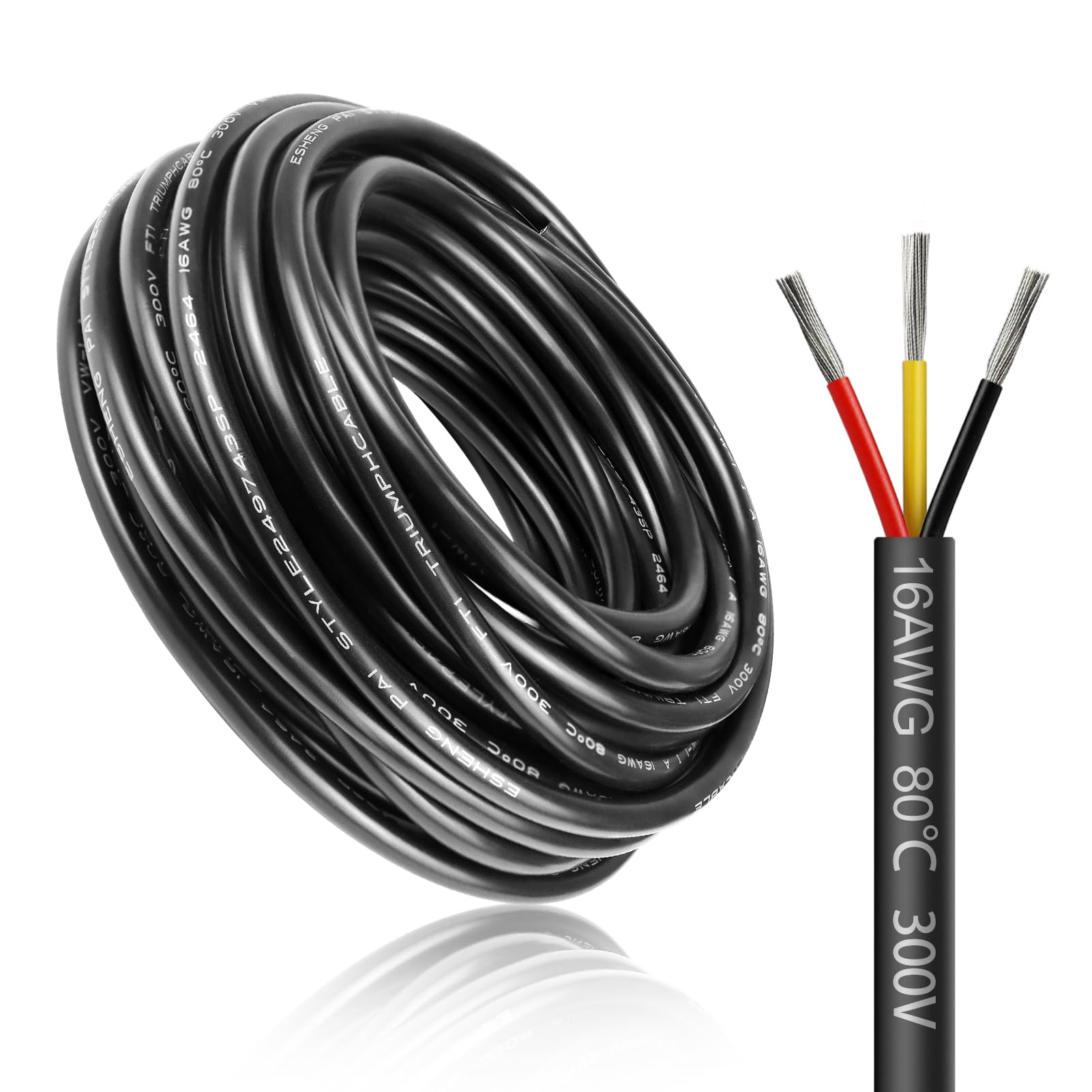 LightingWill 49.2FT/15M 16AWG 3x1.5mm² Electrical Wire 3 Core Cable, 16 Gauge 5V/12V/24V/240V Low Voltage Extension Cable, Tinned Copper Wires, Flexible and High Temperature Resistant