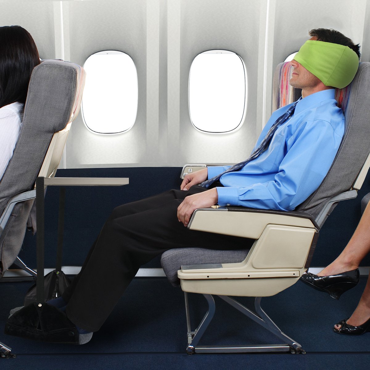 Travel Accessories-Foot Rest Hammock and Travel Airplane Pillow - 2 in 1 Travel Pillow and Eye Mask and Adjustable Height Travel Footrest- Portable Flight Carry for Airplanes Trains Desk Office