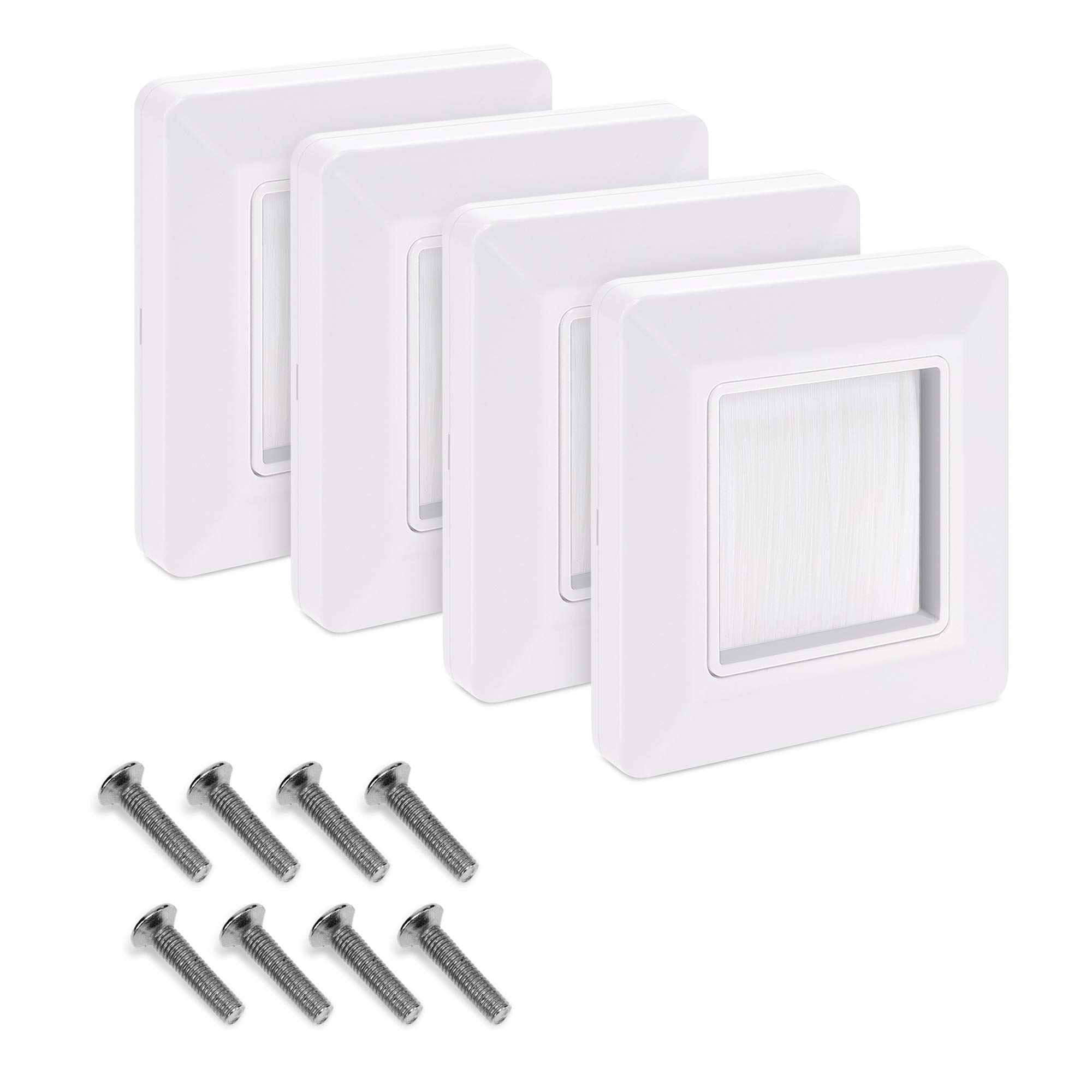 kwmobile Flush Brush Wall Plate - 4X Single Gang Flush Wall Mounted Brush Faceplate to Cover Outlets, Sockets and Tidy Up Wires and Cables - White — image 1