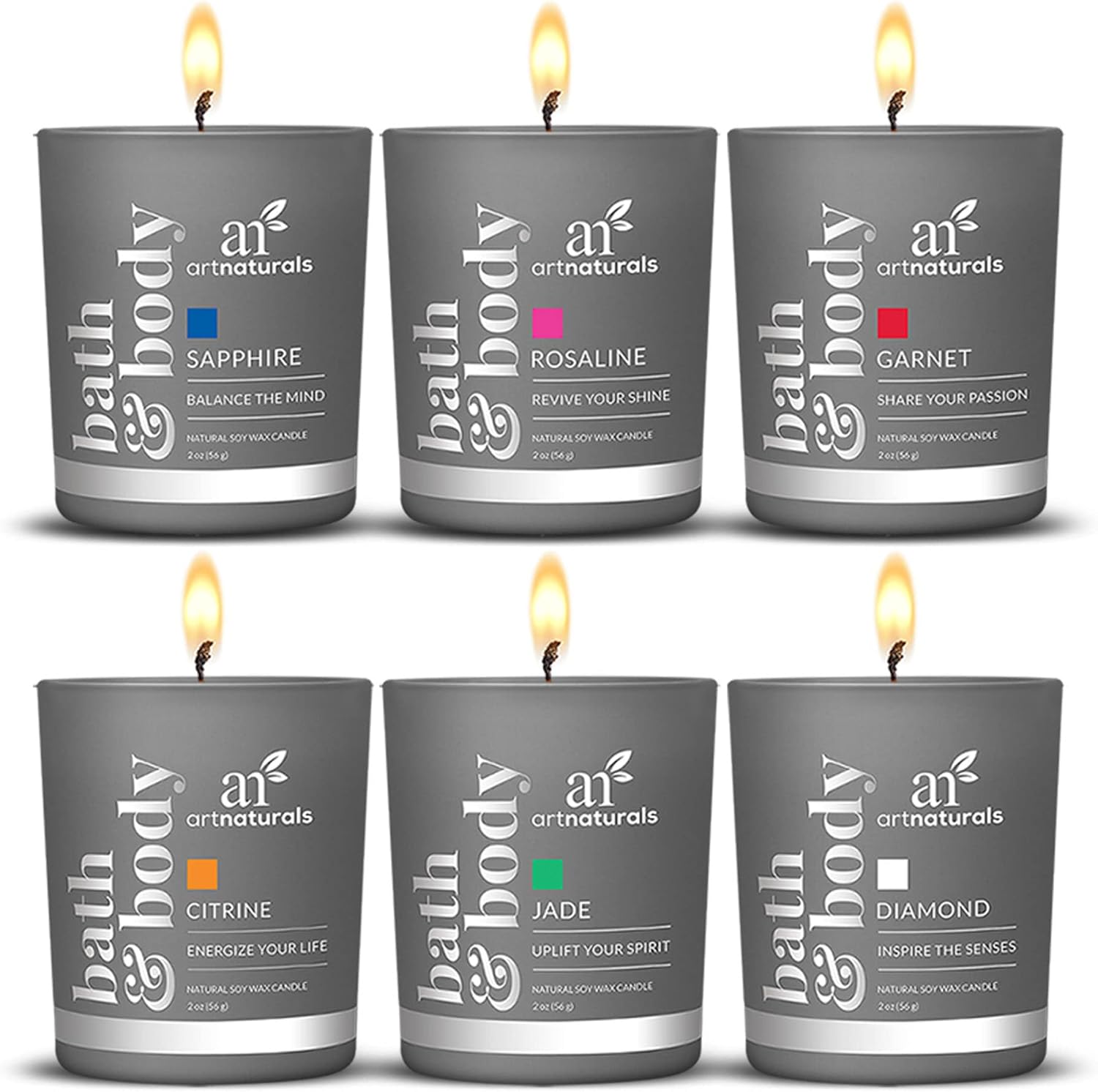 Candles & Holders - artnaturals Scented Candle Gift Set – (6 x 2 Oz / 60g) - Aromatherapy Set of Fragrance Soy Wax Candles - Made in USA with Essential Oils – for Stress Relief and Relaxation