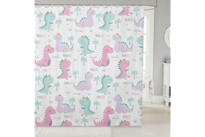 Erosebridal Dinosaur Shower Curtain Pink Purple Dinos Bath Curtain for Kids Girls Cartoon Bathroom Sets Lovely Cute Animals Fabric Shower Curtains Sets Child Room Decor Waterproof 72" W x 72" L