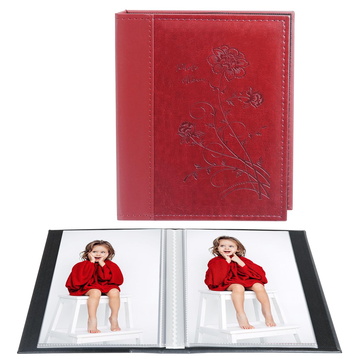 Miaikoe Small Photo Album 6x4 2 Packs, Each Pack Holds 50 Vertical Pictures, Slip in Top Loading Photo Albums Only 10x15cm for Artwork or Postcards Storage (Red) — image 1