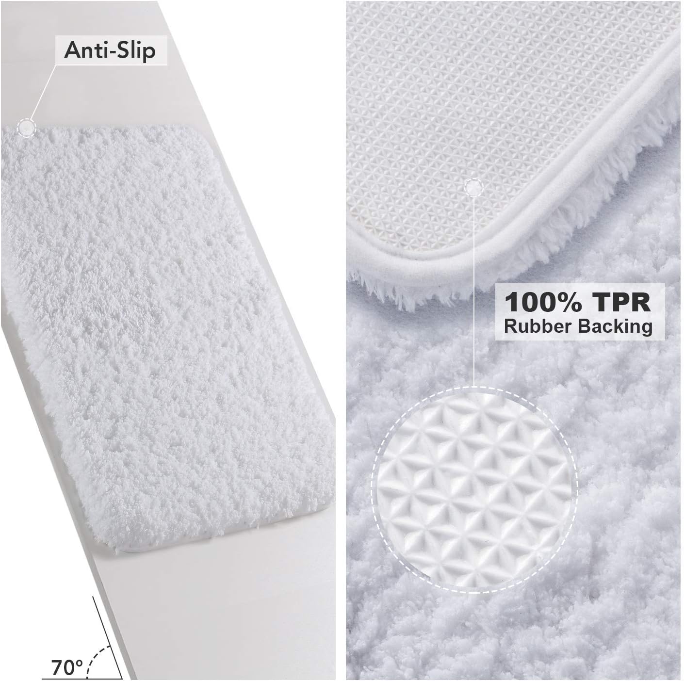 Lifewit Bathroom Rug Bath Mat 32"x20" Non-Slip Soft Shower Rug Plush Microfiber Water Absorbent Thick Shaggy Floor Mats, Machine Washable, White: Home & Kitchen