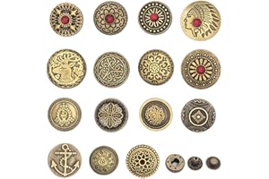 Youmeizer 15 pcs Antique Fasteners Snaps Decorative Snaps Button Set for Wallet Decorative Closure DIY Leather Crafting Proje