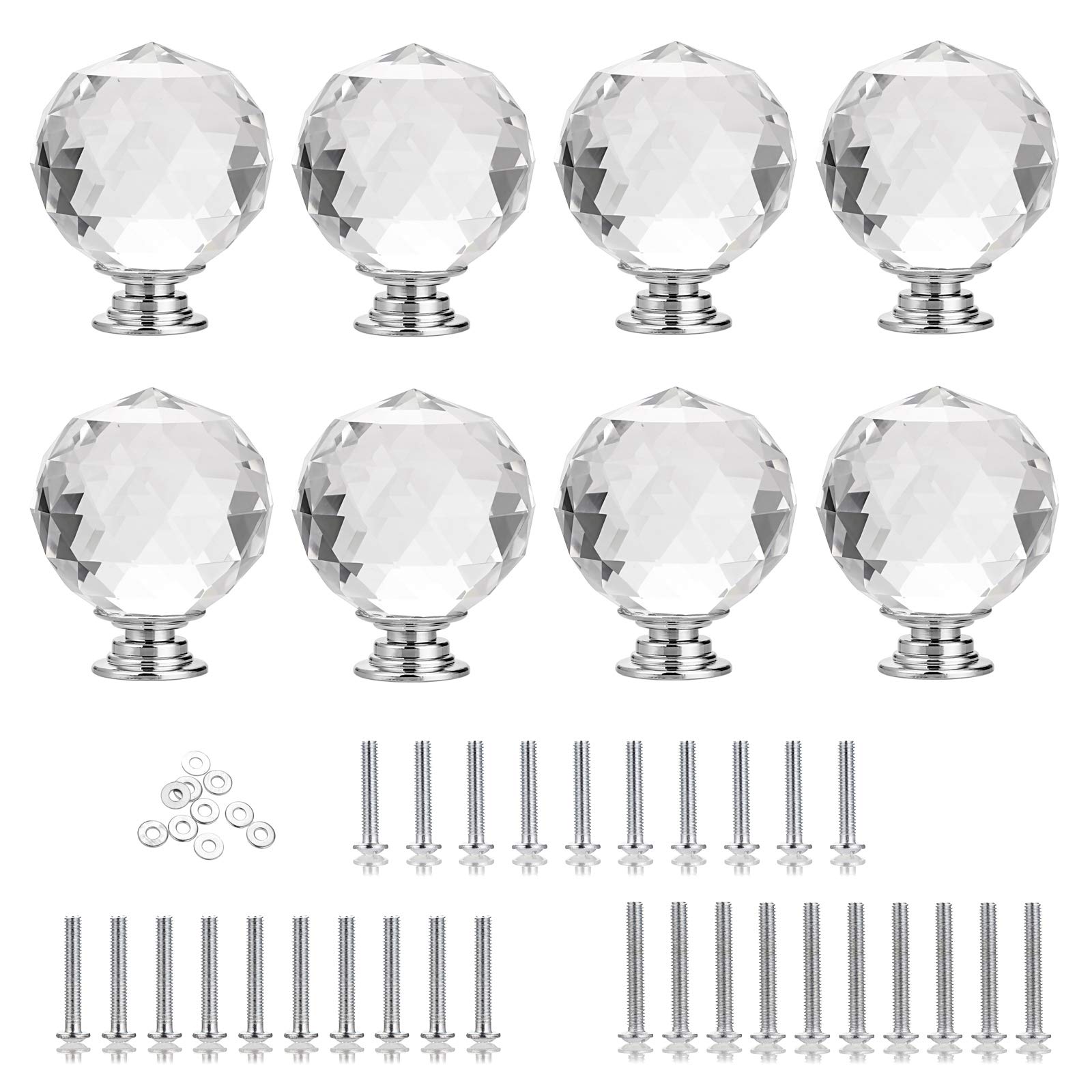 IGNPION 8x30mm Crystal Glass Cabinet Handle Knobs Kitchen Drawer Door Knob Cupboard Pull Handle Hardware for Bedside Cabinet, Dresser Unit and Chest Home Decorating