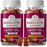 M inch (2 Pack) Quercetin Gummies with Bromelain, Elderberry, Zinc and Vitamin C - Chewable Quercetin 100mg Supplement for Immunity, Allergy, Aging Support - Vegan Gummies for Adult & Kid