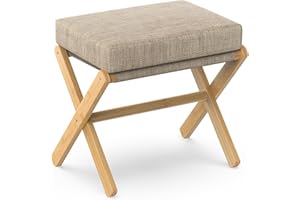 BAMBOOHOMIE Foldable Foot Stool Ottoman, Modern Foot Rest with Bamboo X Legs & Thick Foam Cushion, Folding Foot Stools Small Padded for Bedroom Living Room, Footstool for Chair Couch (Natural - Brown)