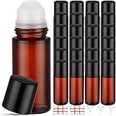 Sumind 24 Essential Oil Roller Bottles Glass Deodorant Bottle Roller Ball Container Empty Refillable Rollerball Bottle with Stainless Steel Balls, Funnel and Sticker (50 ml,Brown)