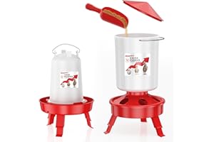 ZenxyHoC Chick Feeder and Waterer Set, Top Fill 6.6 LBS Feeder and 0.4 GAL Waterer with Scoop and 3 Adjustable Heights Legs