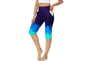 AOBUTE Womens Swim Capris Pant Sun Protection High Waisted Swimming Leggings with Pockets (No Lining)