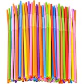 SONGNASS 100PCS Flexible Plastic Straws | Colorful Disposable Bendy Party Fancy Straws12.8inch Extra Long Straws Party Decorations