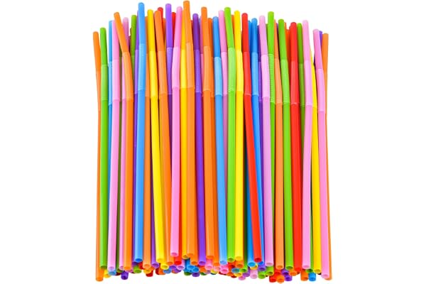 SONGNASS 100PCS Flexible Plastic Straws, Colorful Disposable Bendy Party Fancy Straws12.8inch Extra Long Straws Party Decorations | Colorful Disposable Bendy Party Fancy Straws 12.8inch Extra Long Straws Party Decorations