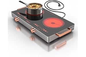 Nefaracy Electric Cooktop 2 Burner, 24 Inch Electric Stove with Touch & Knob Control, 2000W Ceramic Cooktop 110V Plug in, 240Mins Timer, Safety Lock & 9 Heating Levels, Overheat Protection(Red)